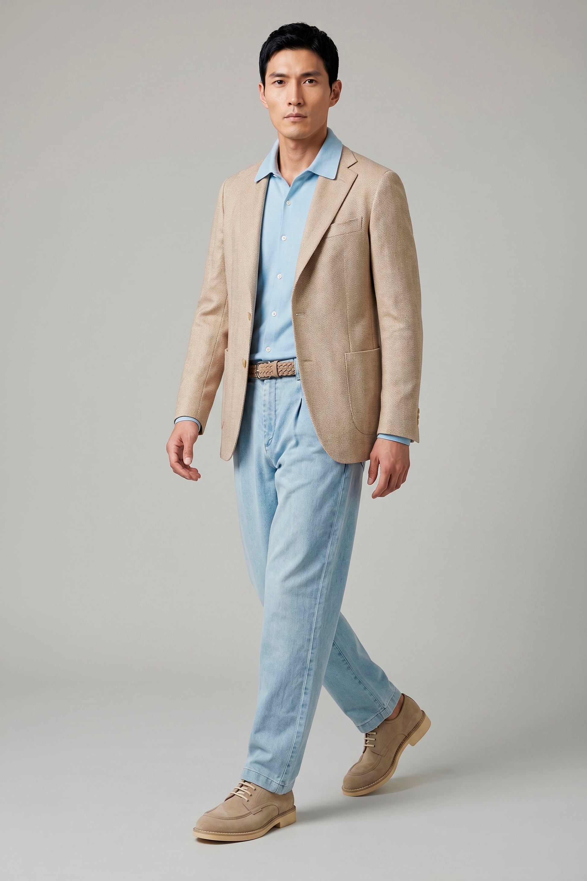 Unlined herringbone blazer in silk, linen & cotton - Ferla® fabrics - MONTEZEMOLO