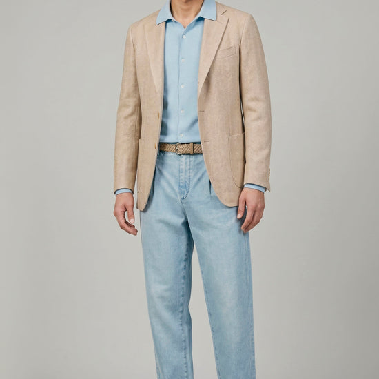 Unlined herringbone blazer in silk, linen & cotton - Ferla® fabrics - MONTEZEMOLO