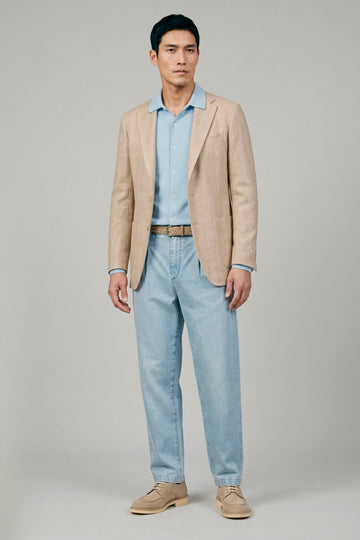 Unlined herringbone blazer in silk, linen & cotton - Ferla® fabrics - MONTEZEMOLO