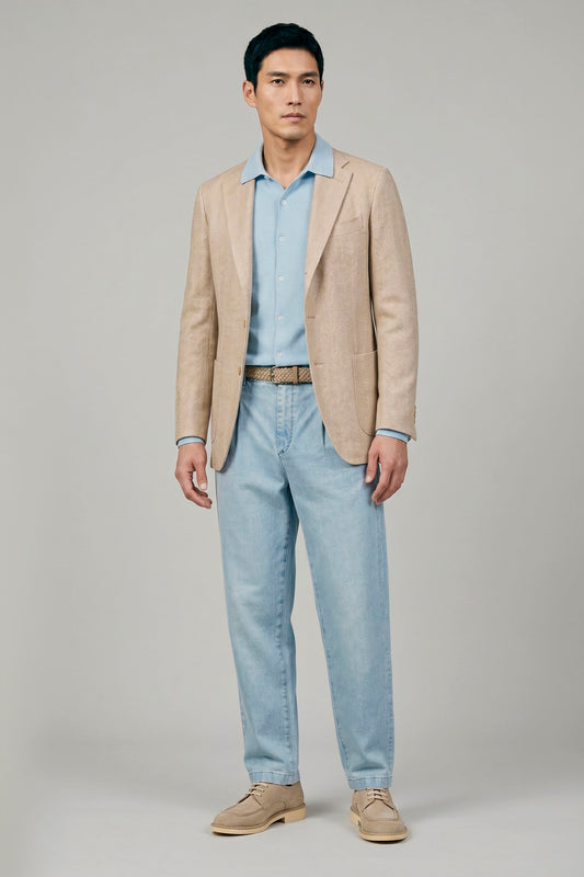 Unlined herringbone blazer in silk, linen & cotton - Ferla® fabrics - MONTEZEMOLO