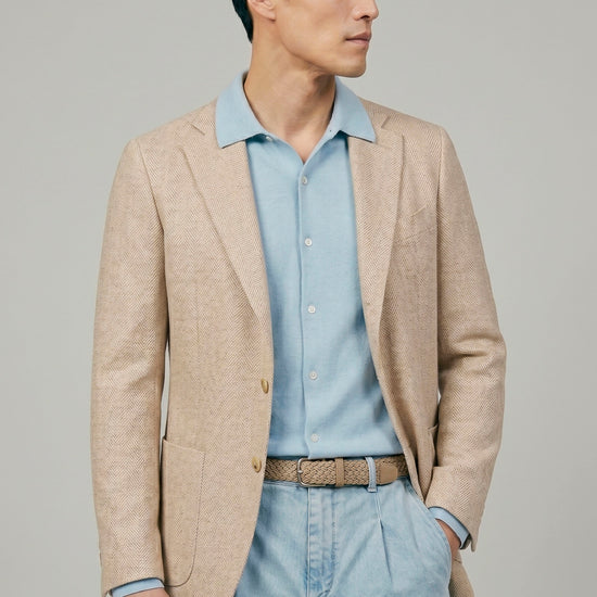 Unlined herringbone blazer in silk, linen & cotton - Ferla® fabrics - MONTEZEMOLO
