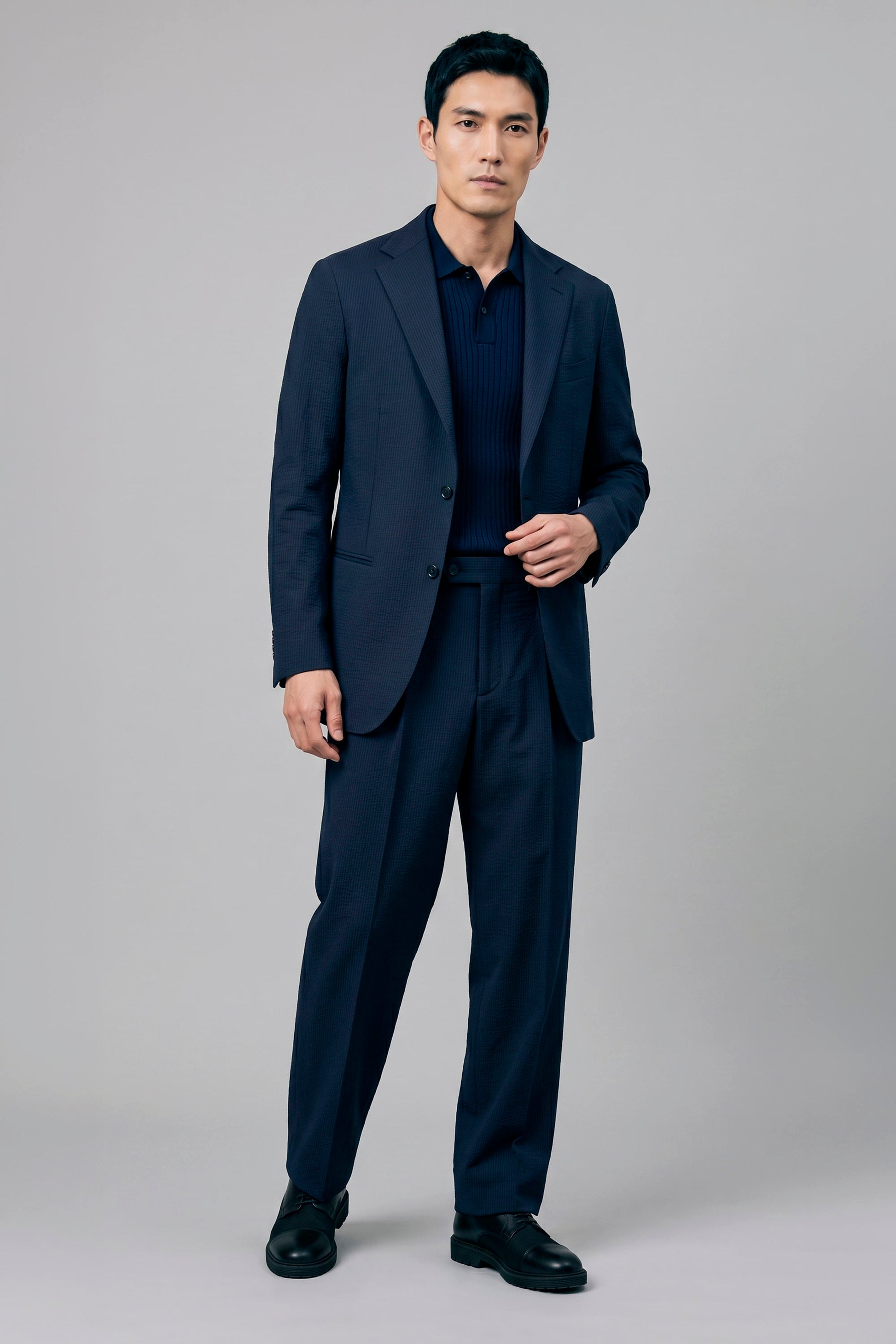 Single-breasted blazer in textured stretch seersucker fabric - MONTEZEMOLO