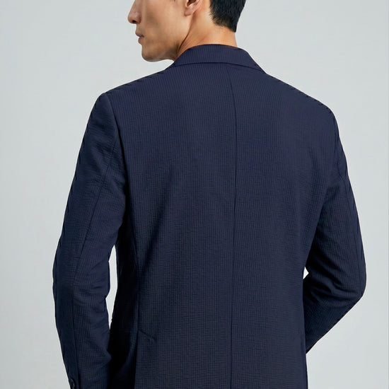 Single-breasted blazer in textured stretch seersucker fabric - MONTEZEMOLO