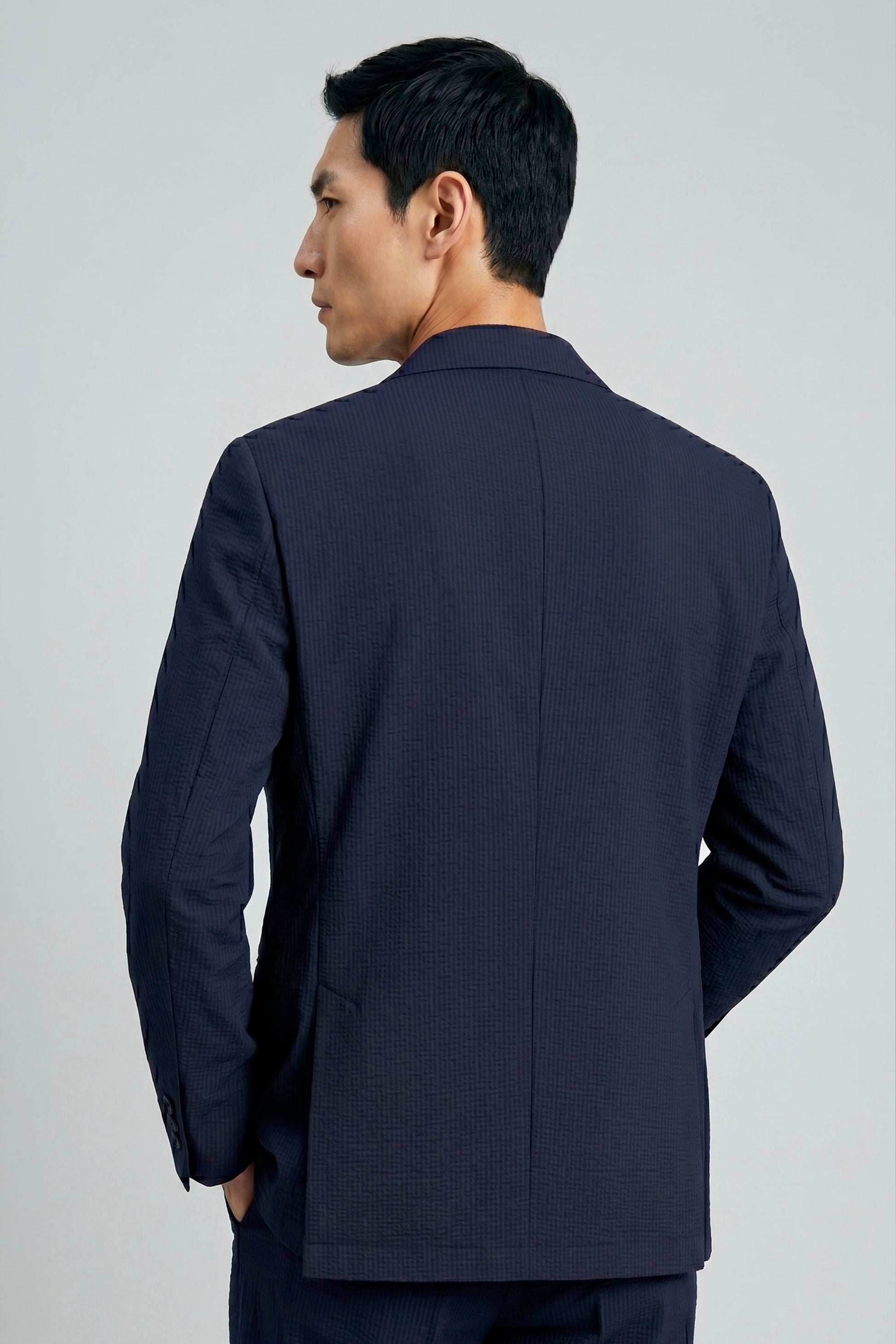 Single-breasted blazer in textured stretch seersucker fabric - MONTEZEMOLO