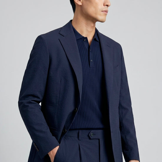 Single-breasted blazer in textured stretch seersucker fabric - MONTEZEMOLO
