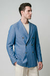 Unlined double-breasted cotton & linen blazer denim-effect - MONTEZEMOLO