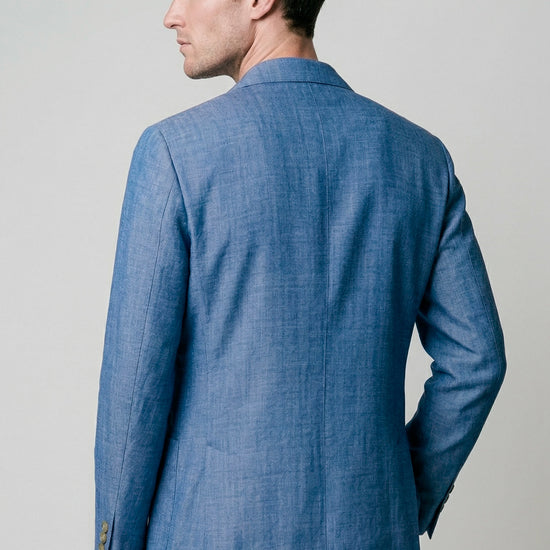 Unlined double-breasted cotton & linen blazer denim-effect - MONTEZEMOLO