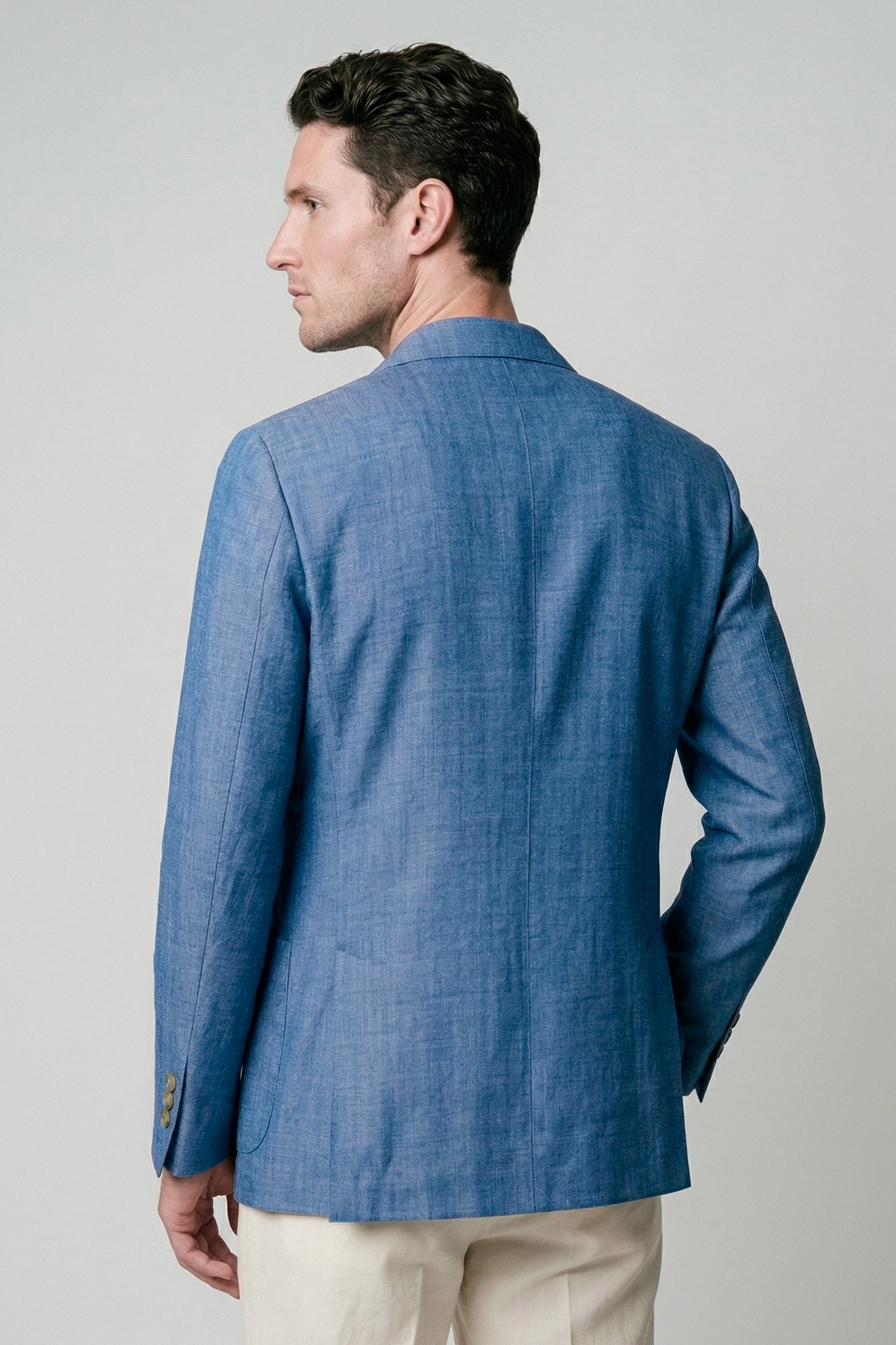 Unlined double-breasted cotton & linen blazer denim-effect - MONTEZEMOLO