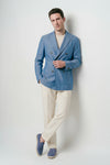 Unlined double-breasted cotton & linen blazer denim-effect - MONTEZEMOLO