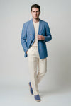 Unlined double-breasted cotton & linen blazer denim-effect - MONTEZEMOLO