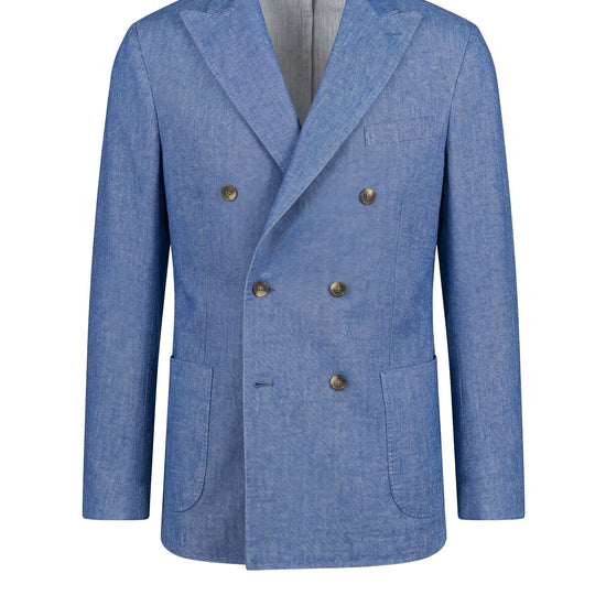 Unlined double-breasted cotton & linen blazer denim-effect - MONTEZEMOLO