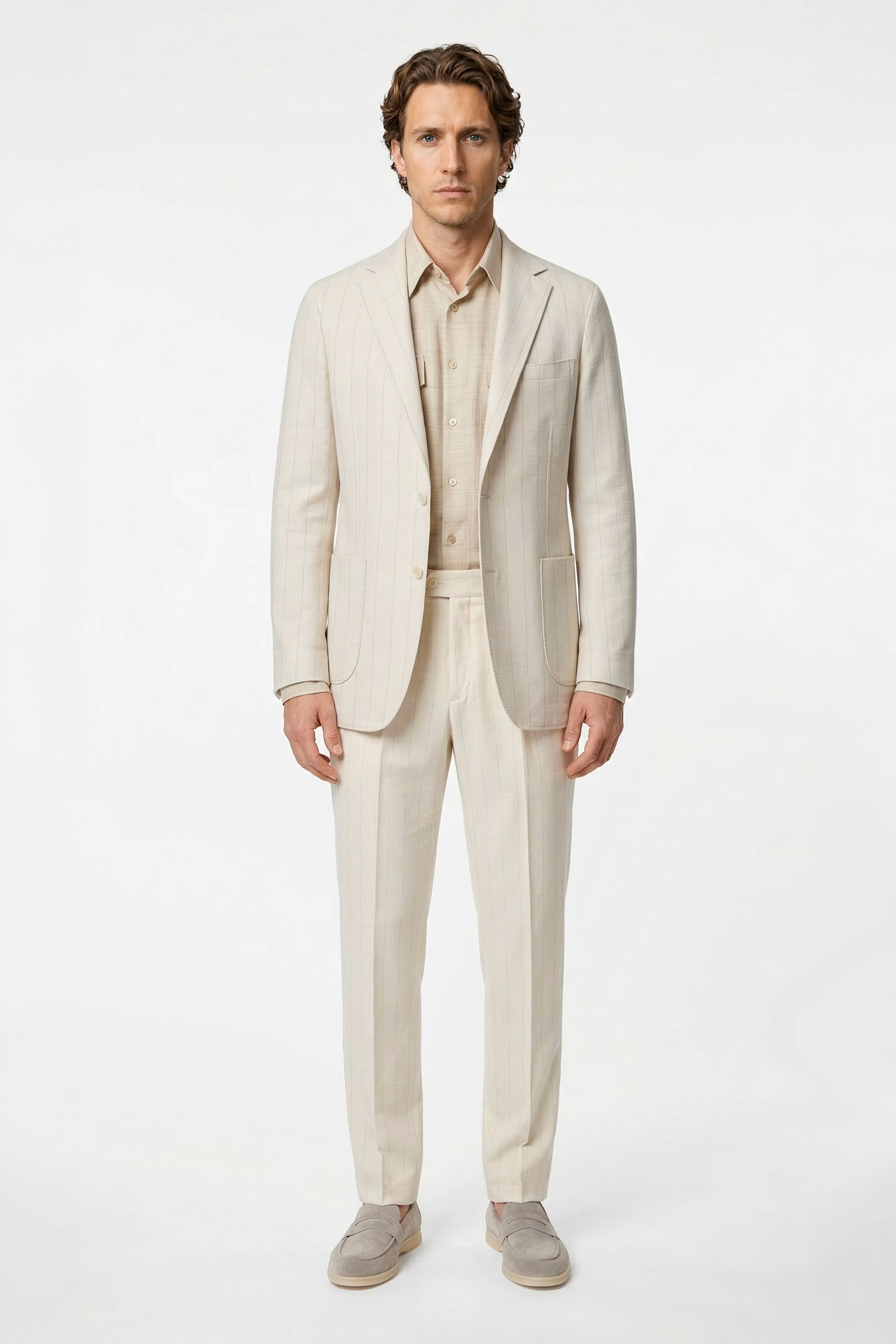 Pinstriped wool and cotton jersey suit - MONTEZEMOLO