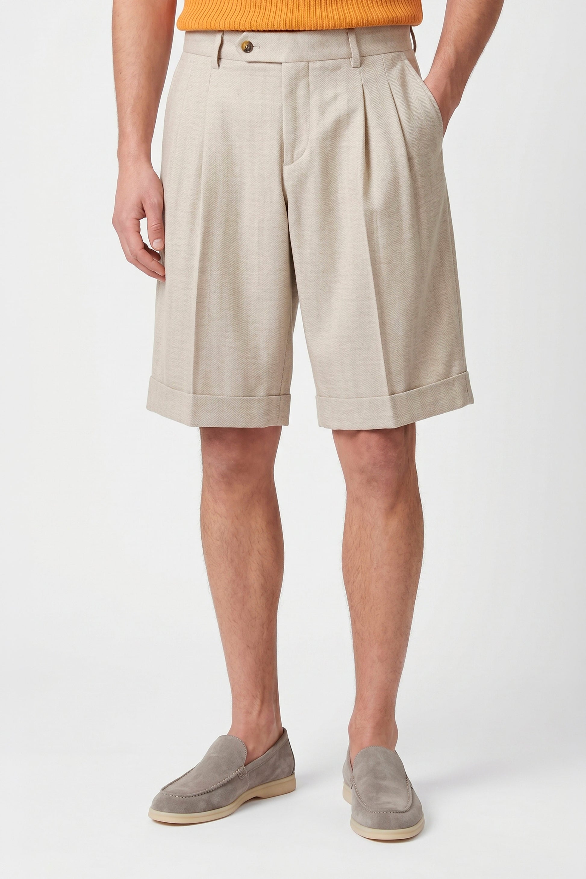 Herringbone Double-pleat bermuda - MONTEZEMOLO