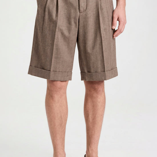 Herringbone Double-pleat bermuda - MONTEZEMOLO