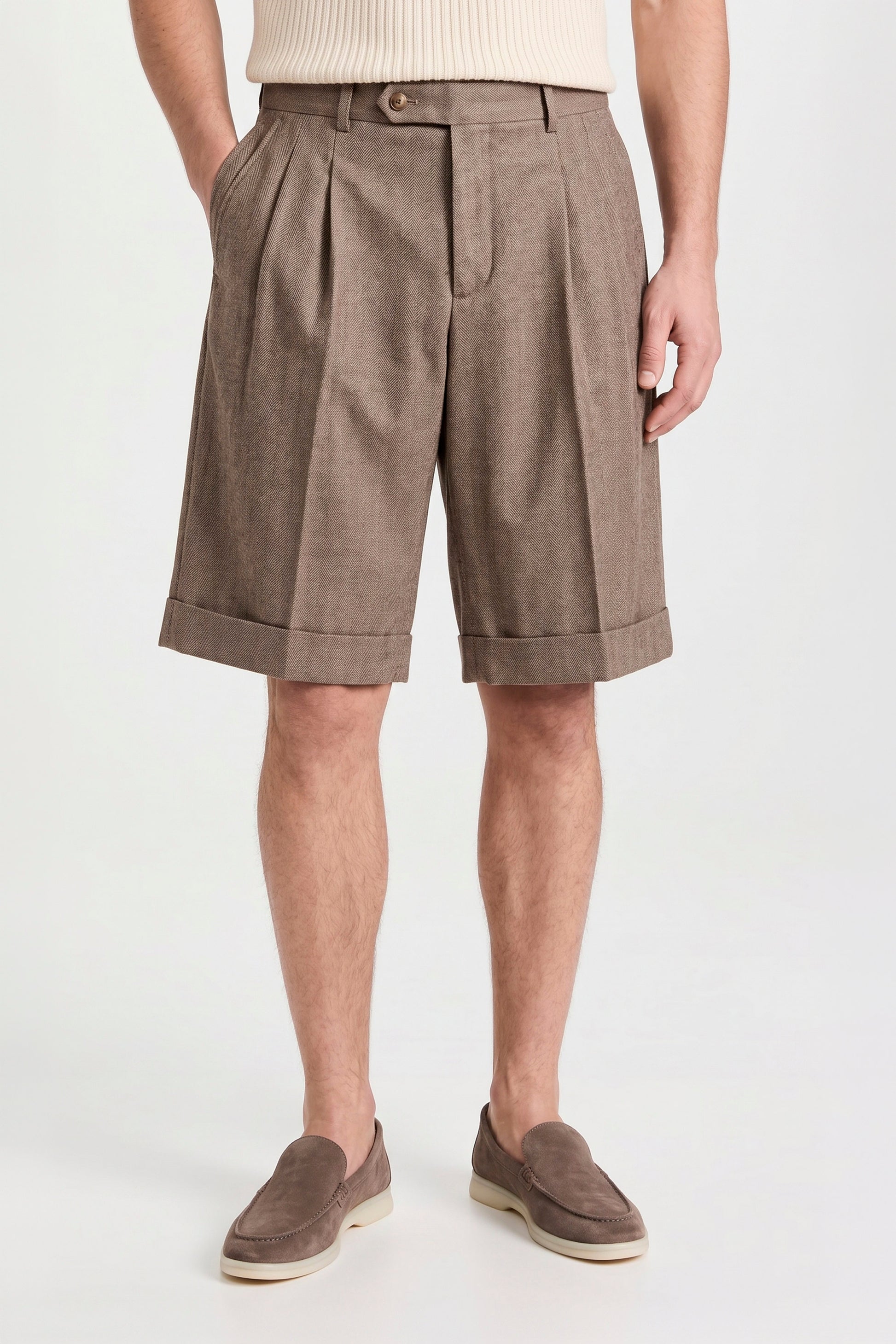 Herringbone Double-pleat bermuda - MONTEZEMOLO