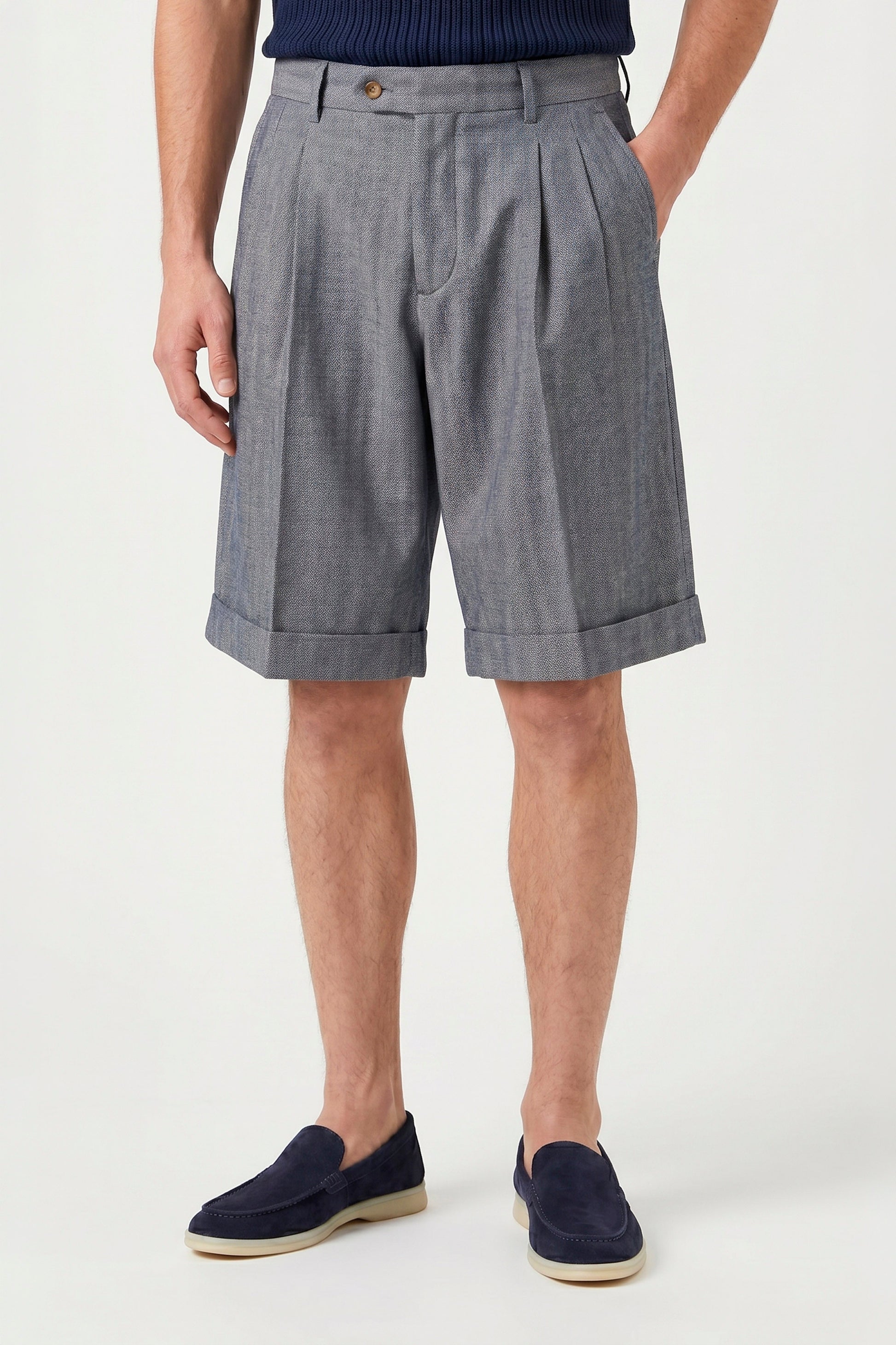 Herringbone Double-pleat bermuda - MONTEZEMOLO