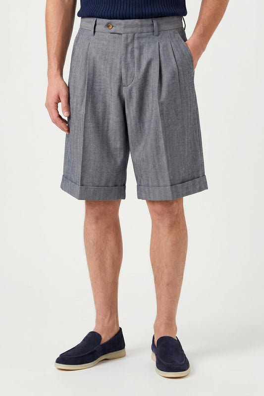 Herringbone Double-pleat bermuda - MONTEZEMOLO