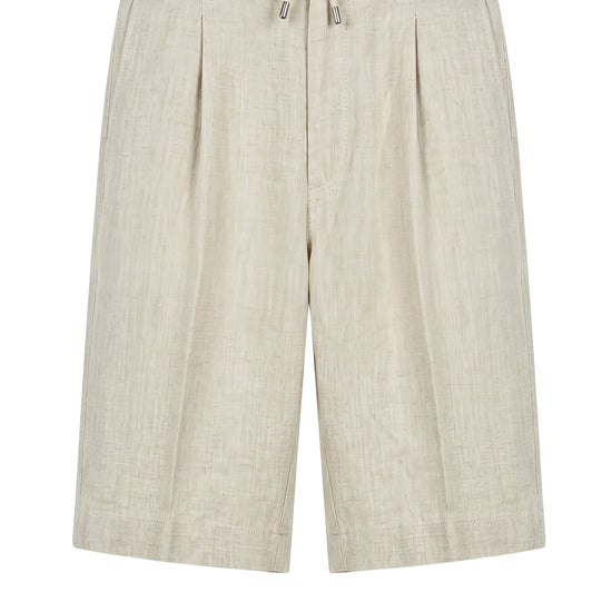 Natural Linen Bermuda Shorts with Drawstring - MONTEZEMOLO