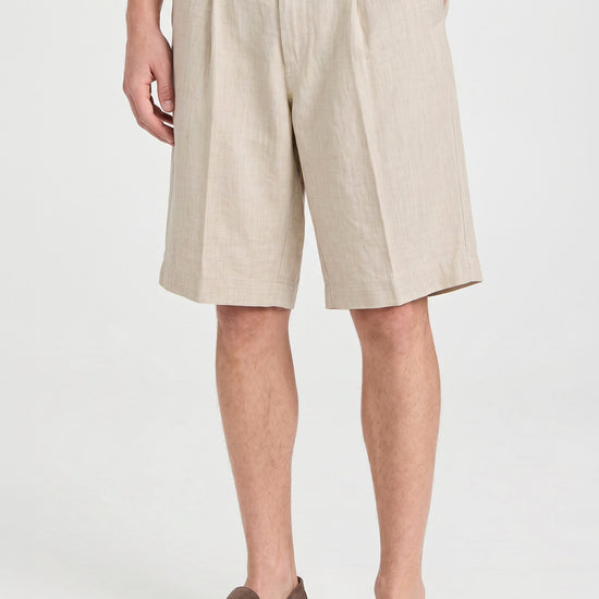 Natural Linen Bermuda Shorts with Drawstring - MONTEZEMOLO