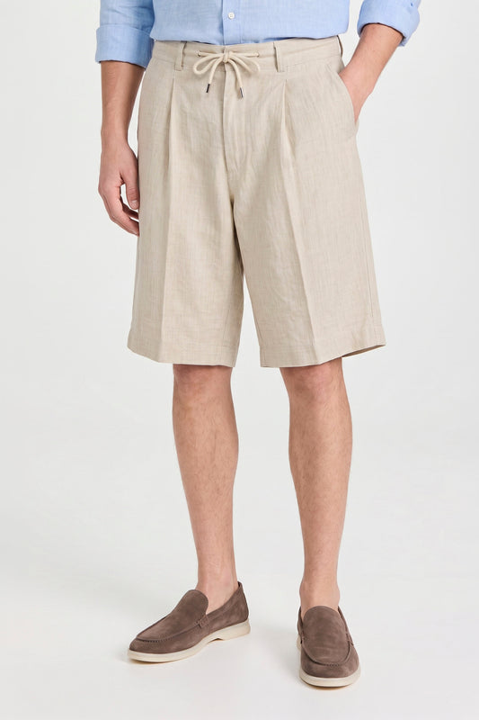 Natural Linen Bermuda Shorts with Drawstring - MONTEZEMOLO