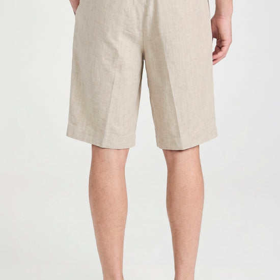 Natural Linen Bermuda Shorts with Drawstring - MONTEZEMOLO