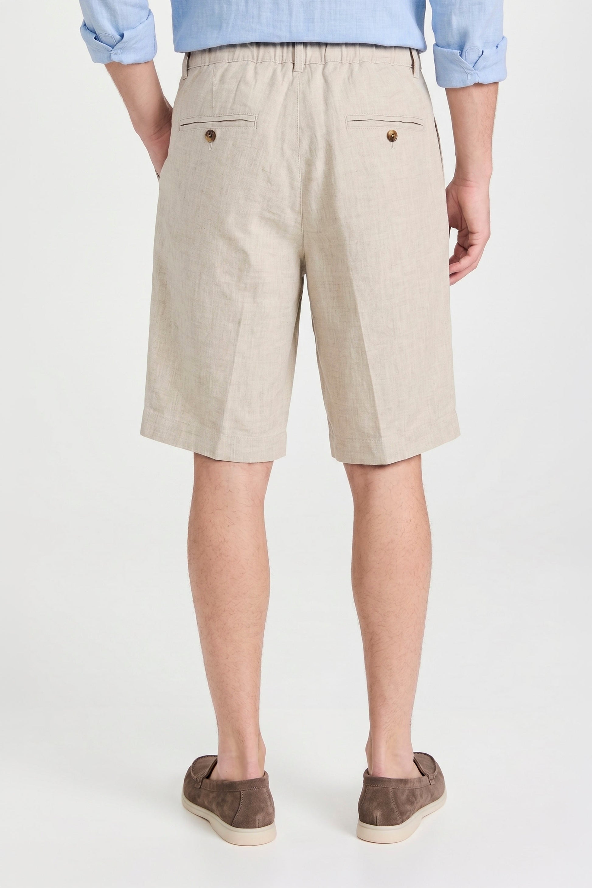 Natural Linen Bermuda Shorts with Drawstring - MONTEZEMOLO