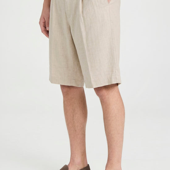 Natural Linen Bermuda Shorts with Drawstring - MONTEZEMOLO