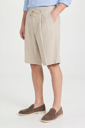 Natural Linen Bermuda Shorts with Drawstring - MONTEZEMOLO