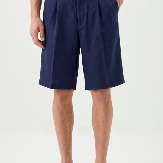 Washed Linen Bermuda Shorts with Drawstring - MONTEZEMOLO