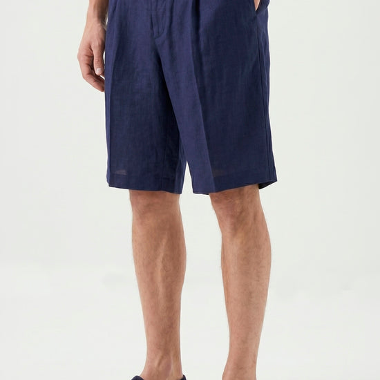 Washed Linen Bermuda Shorts with Drawstring - MONTEZEMOLO