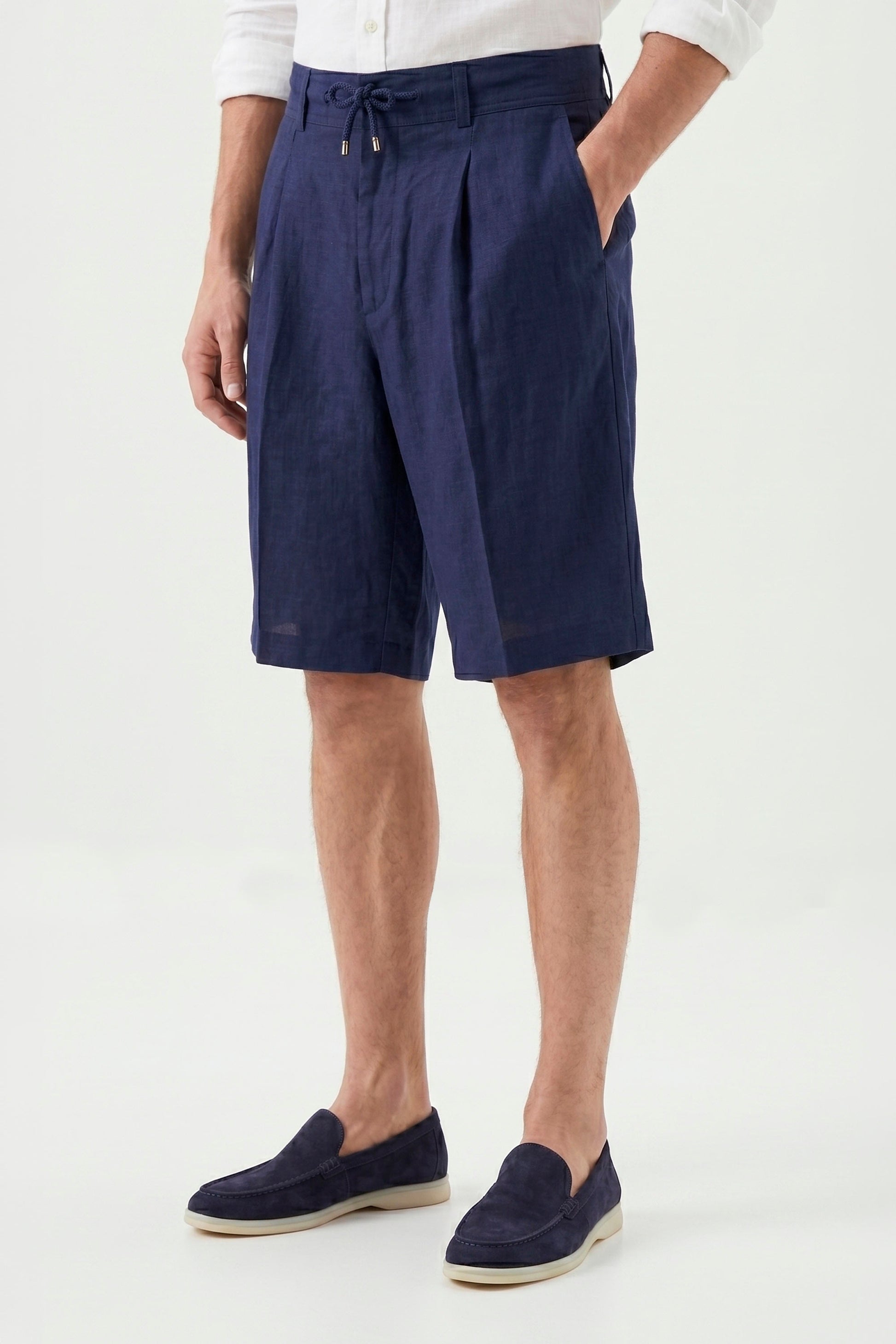 Washed Linen Bermuda Shorts with Drawstring - MONTEZEMOLO