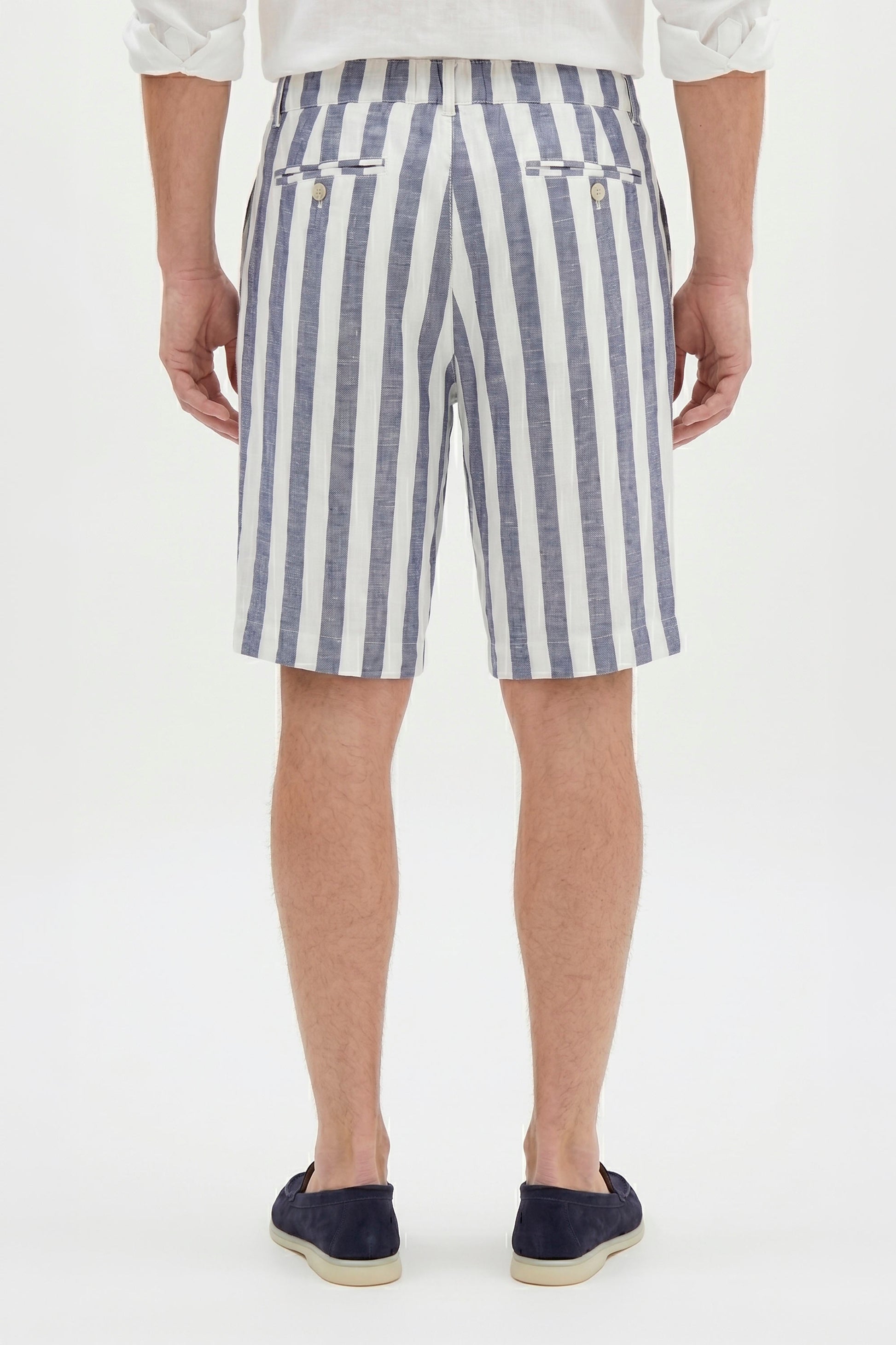 Striped Linen-Blend Bermuda Shorts with Drawstring - MONTEZEMOLO