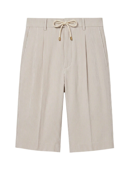 Fine-Stripe Stretch Cotton Seersucker Bermuda Short - MONTEZEMOLO