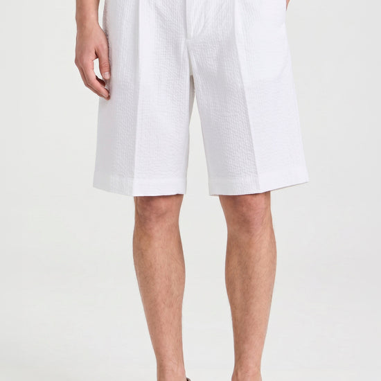 Seersucker Bermuda Shorts with Drawstring - MONTEZEMOLO
