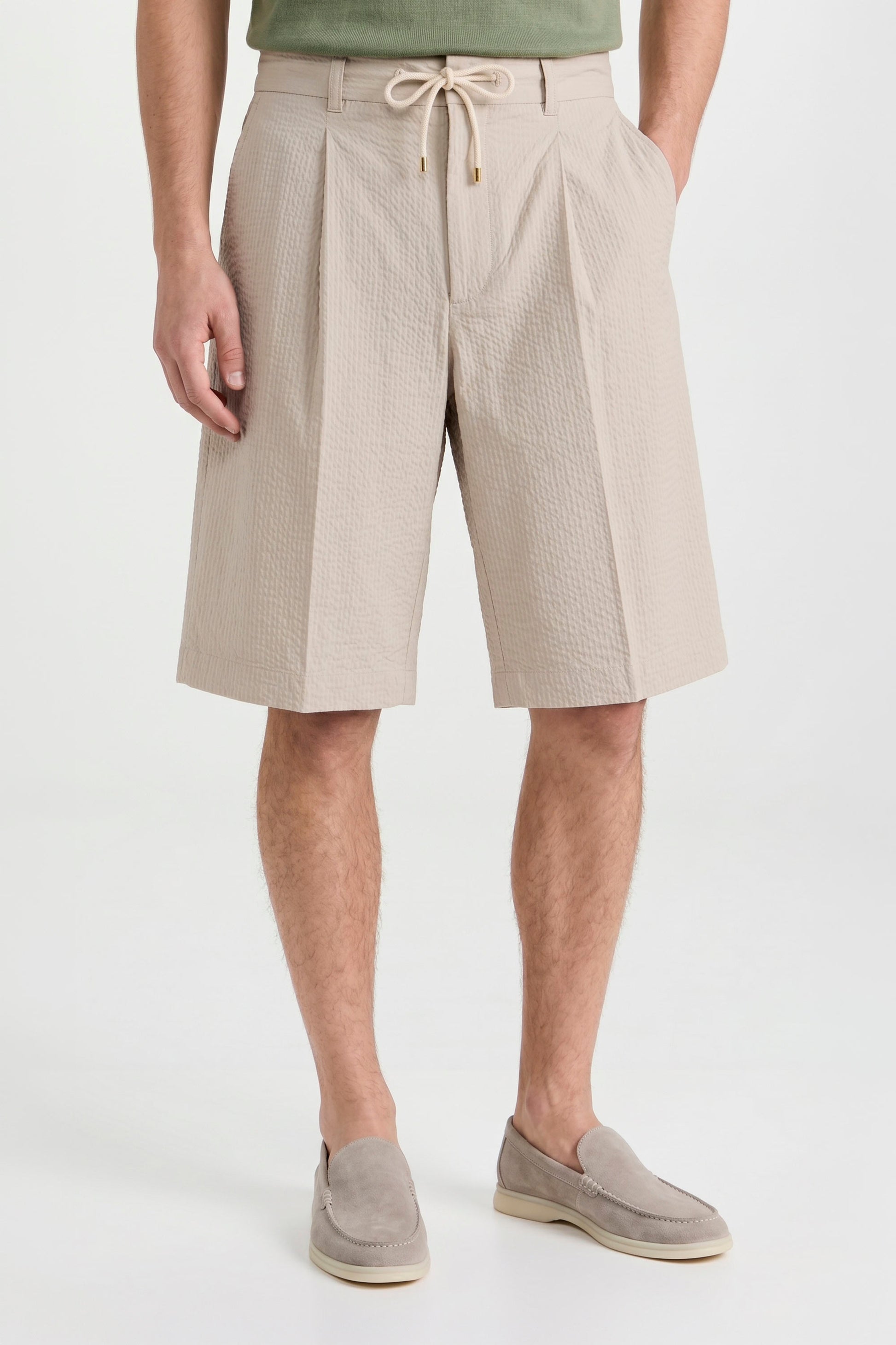 Seersucker Bermuda Shorts with Drawstring - MONTEZEMOLO
