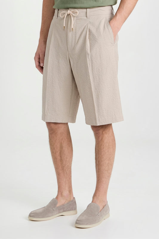 Seersucker Bermuda Shorts with Drawstring - MONTEZEMOLO