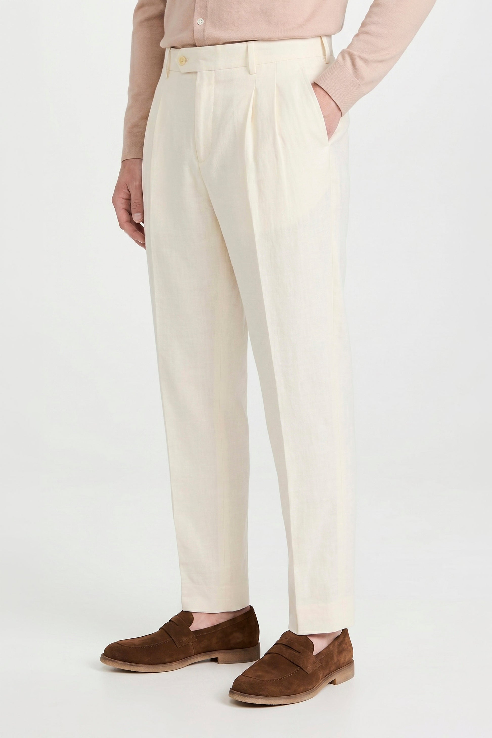 Pure linen double pleats wide-leg trousers - MONTEZEMOLO