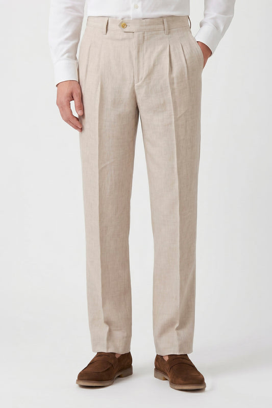Pure linen double pleats wide-leg trousers - MONTEZEMOLO
