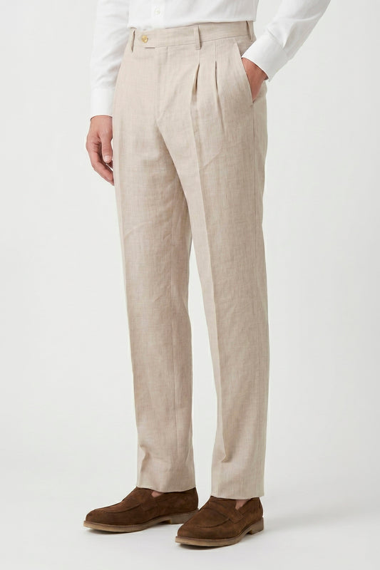 Pure linen double pleats wide-leg trousers - MONTEZEMOLO