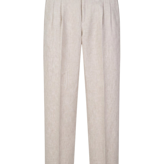 Pure linen double pleats wide-leg trousers - MONTEZEMOLO