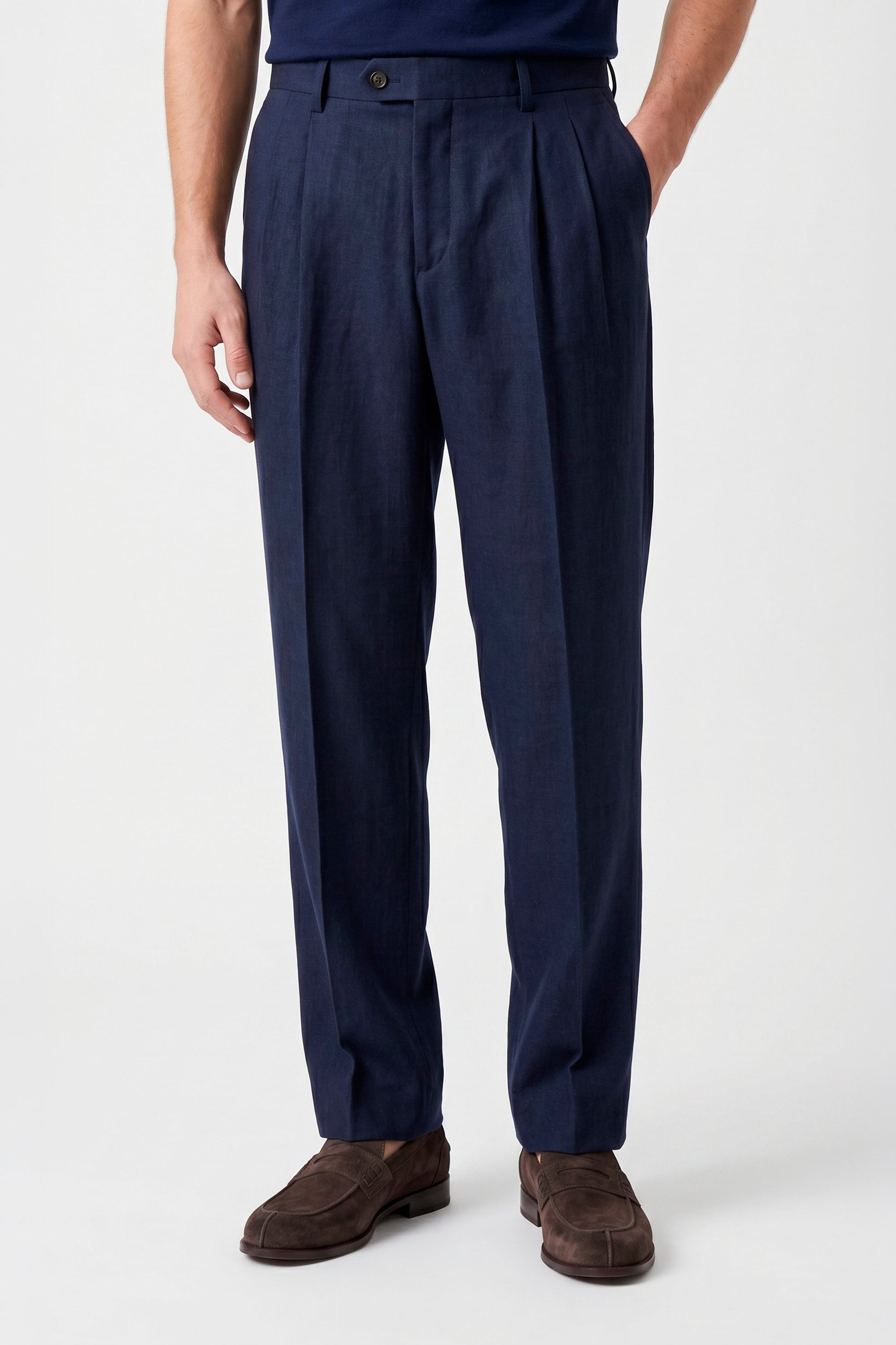 Pure linen double pleats wide-leg trousers - MONTEZEMOLO