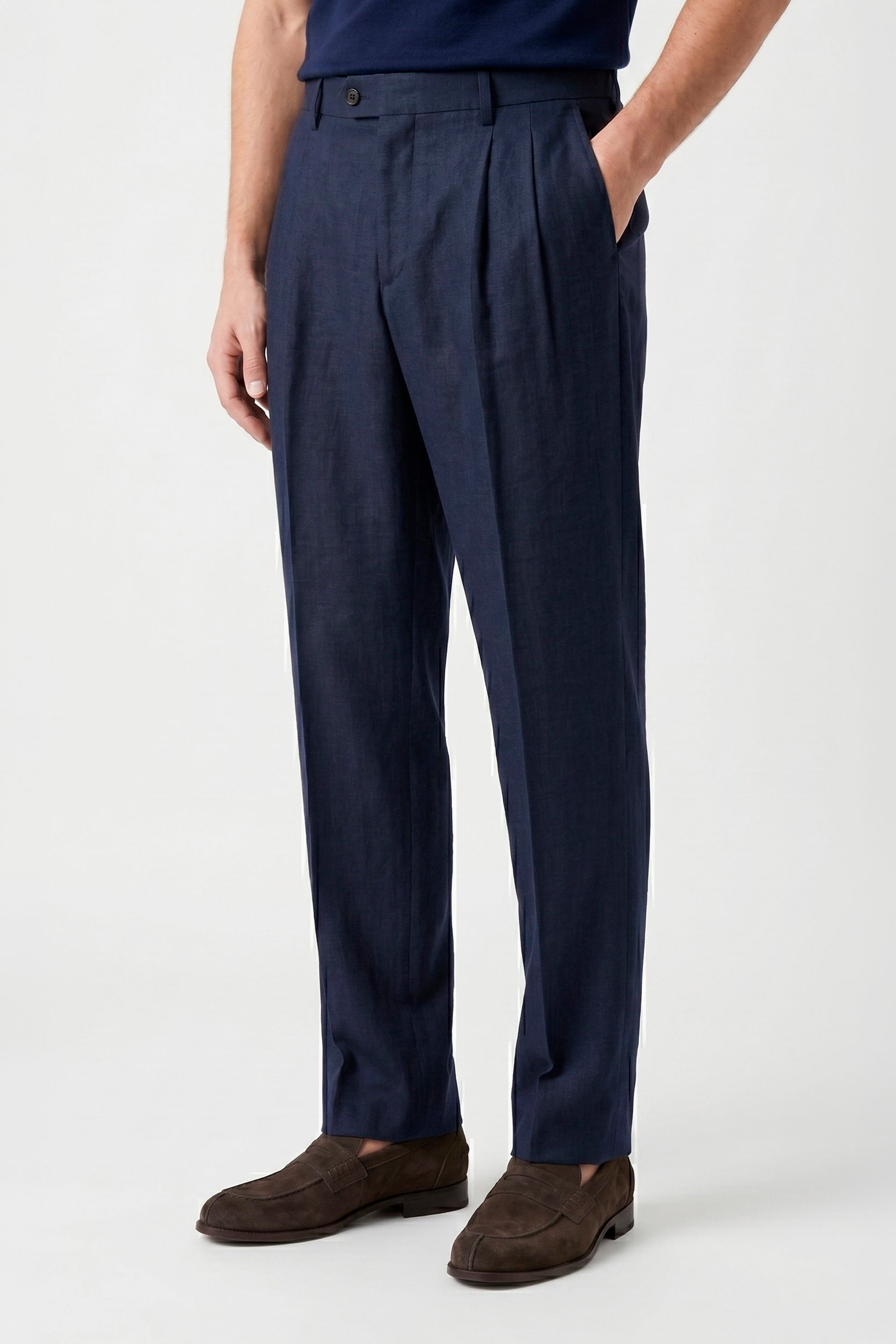 Pure linen double pleats wide-leg trousers - MONTEZEMOLO