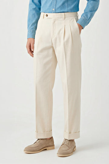 Two-pleat bull-denim stretch trousers - MONTEZEMOLO