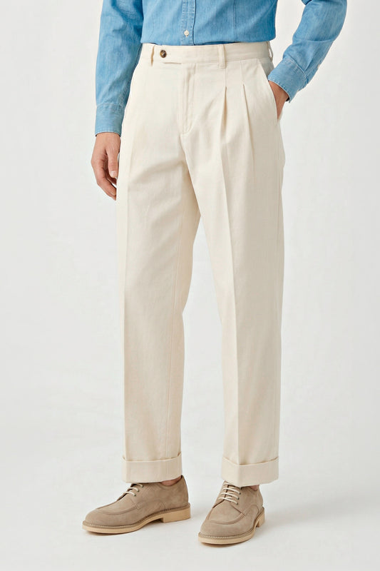 Two-pleat bull-denim stretch trousers - MONTEZEMOLO
