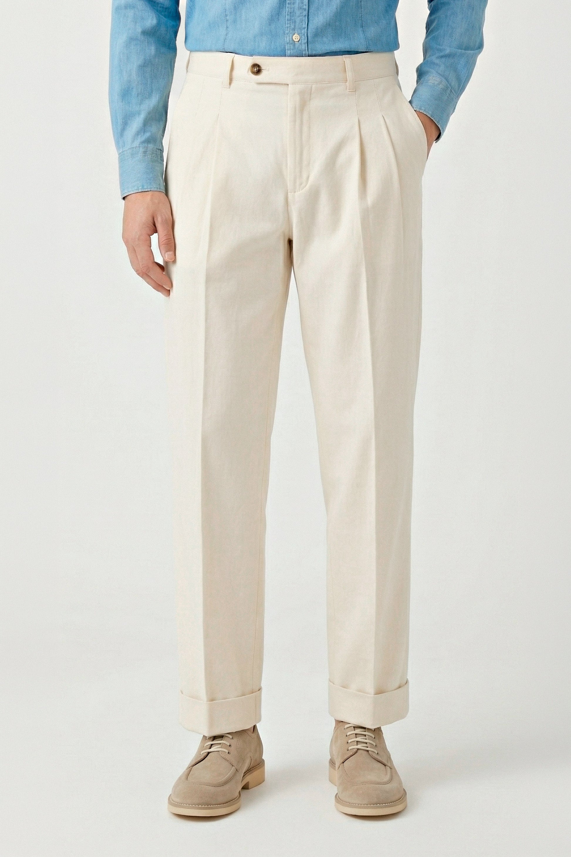 Two-pleat bull-denim stretch trousers - MONTEZEMOLO