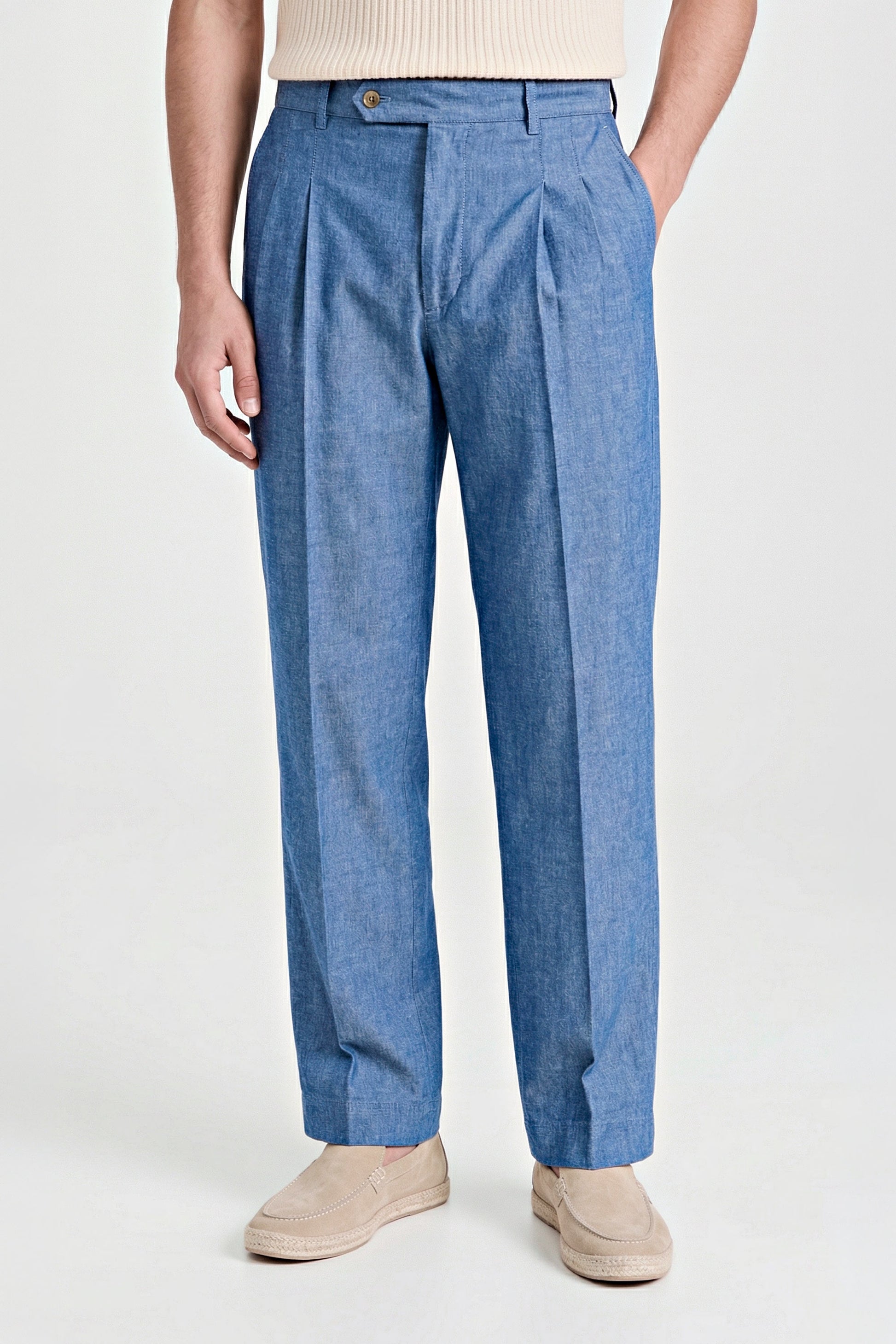 Cotton & Linen Trousers denim-effect - MONTEZEMOLO