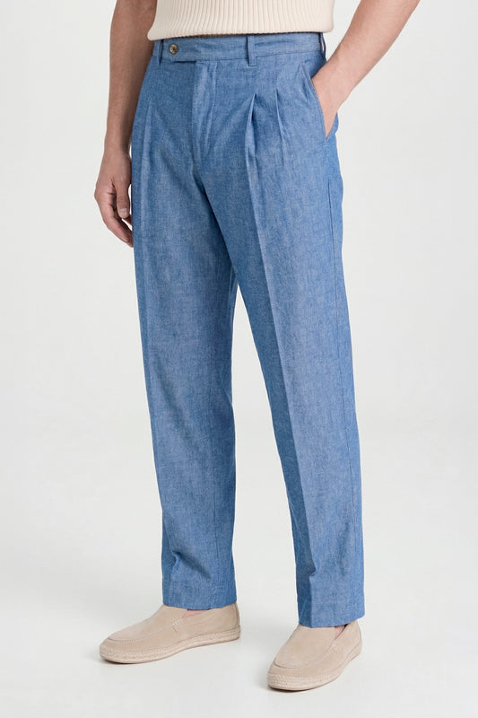 Cotton & Linen Trousers denim-effect - MONTEZEMOLO