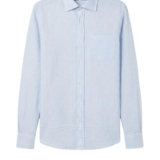 Striped Linen & cotton shirt with chest pocket - MONTEZEMOLO