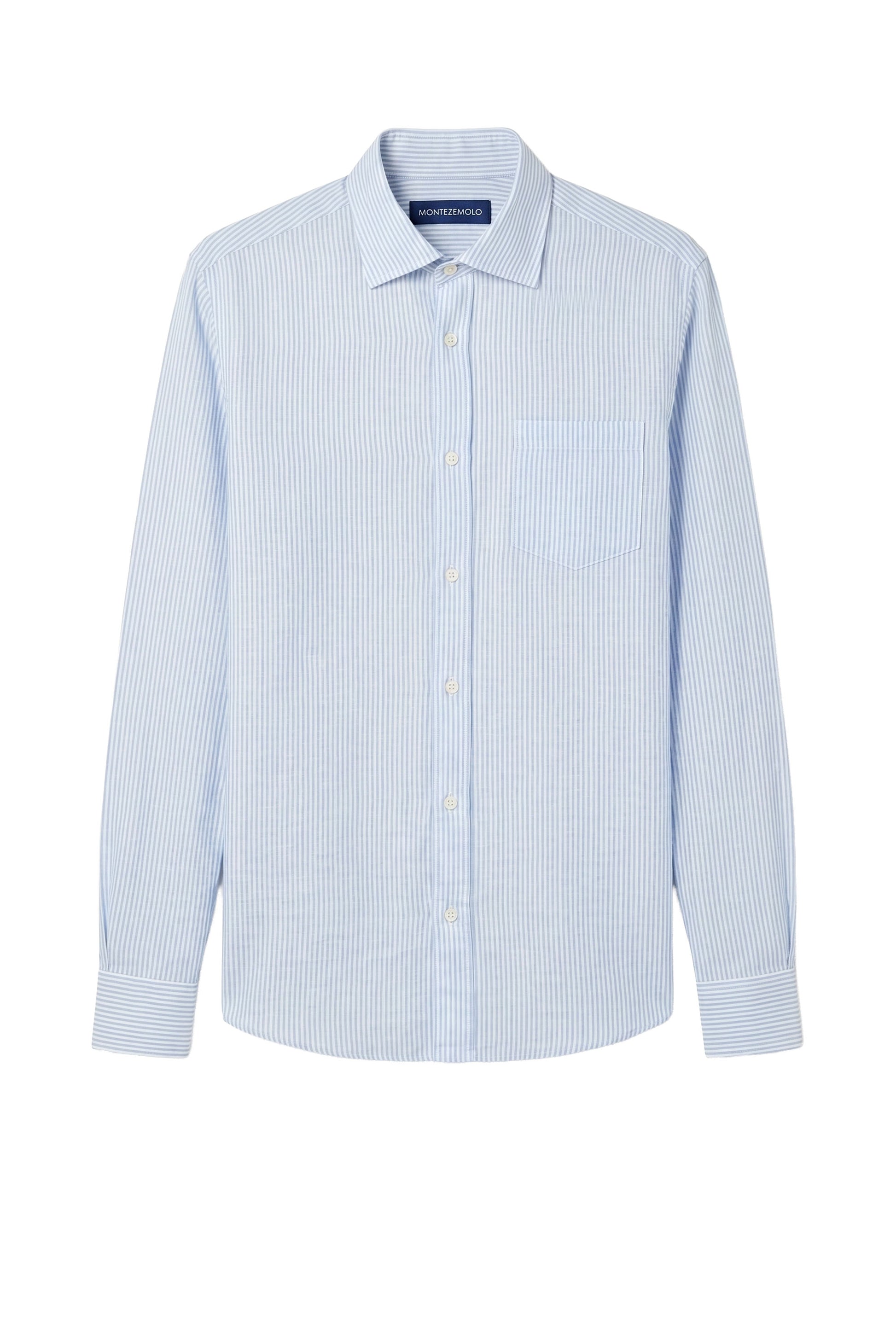 Striped Linen & cotton shirt with chest pocket - MONTEZEMOLO