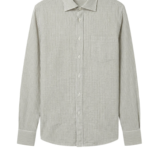 Striped Linen & cotton shirt with chest pocket - MONTEZEMOLO
